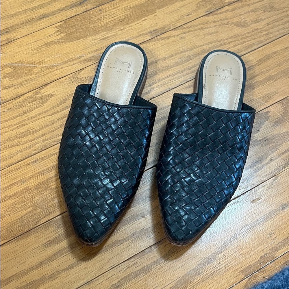 Marc Fisher Black Woven Mules